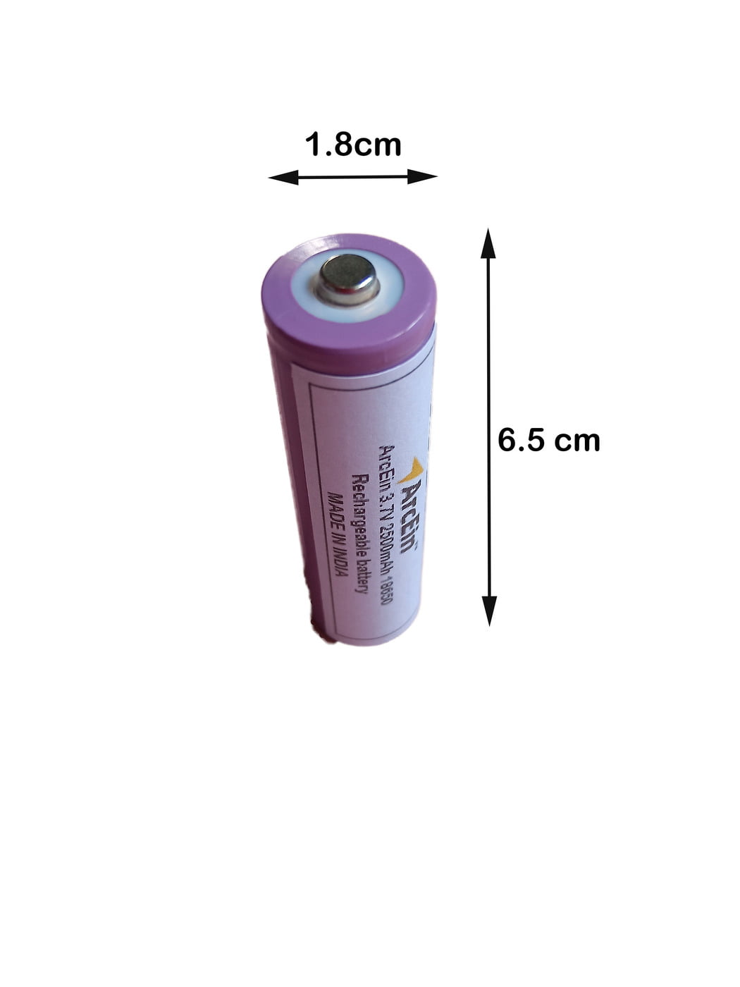 ArcEin 3.7V 2500mAh 18650 Rechargeable Lithium ion with Button Top for DIY projects ,torches Battery (Pack of 2) ArcEin 3.7V 2500mAh 18650 Rechargeable Lithium ion with Button Top for DIY projects ,torches Battery (Pack of 2)