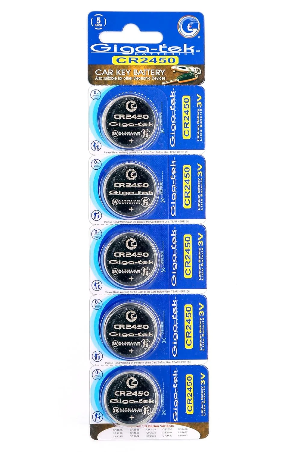 Giga-tek CR2450 3V Lithium Button cell battery Pack of 5