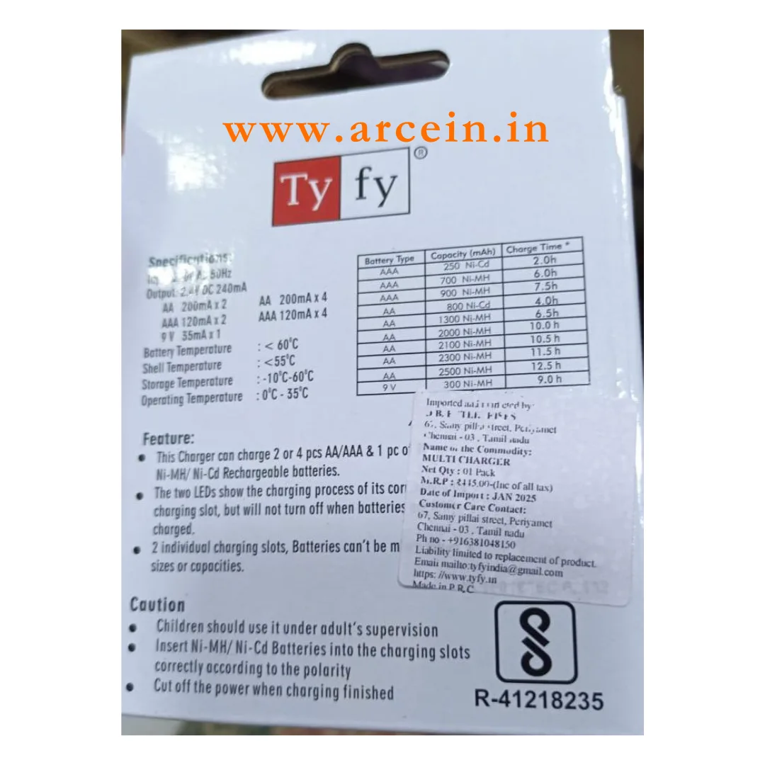 Tyfy Multi Charger for AA,AAA and 9V batteries Tyfy Multi Charger for AA,AAA and 9V batteries